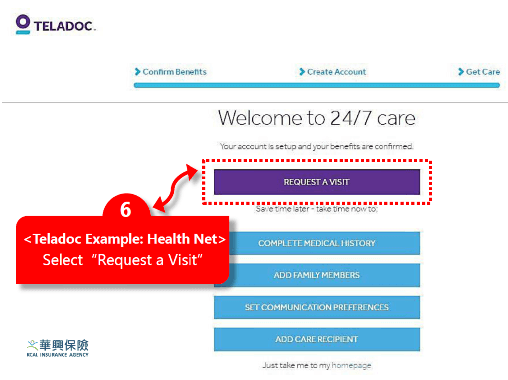 Request a visit on Teladoc