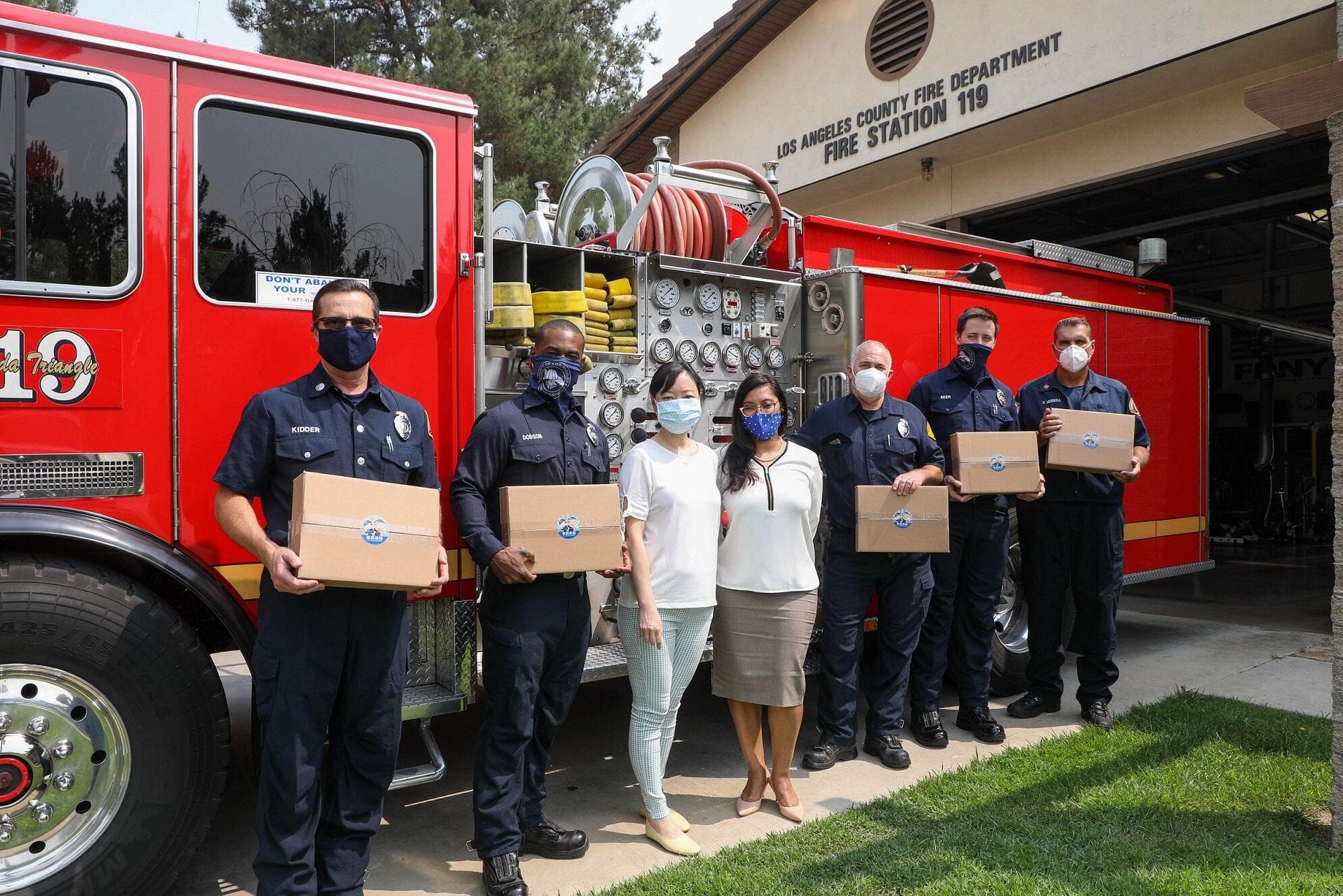 Firefighters of Station 119 receive lunch from KCAL Insurance and Hartford