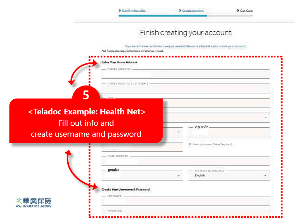 Create username and password on Teladoc