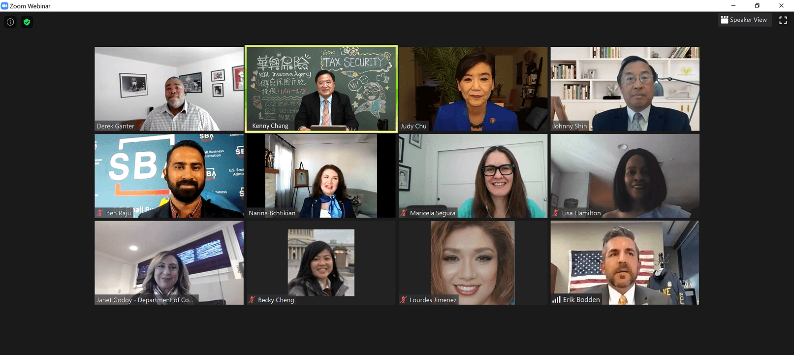 Speakers and hosts on screen during KCAL's tax security webinar with the IRS
